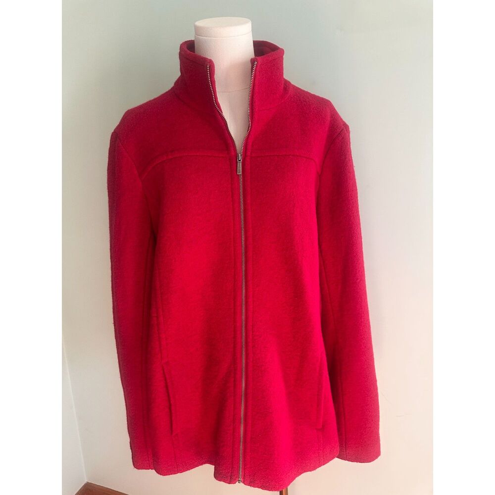 Lands End Classic Cherry Red Full Zip Wool Blend Coat Jacket Plus Size 16